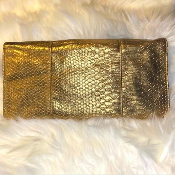 Jessica McClintock Gold Faux Crocodile Clutch Shoulder Bag - Picture 2 of 8